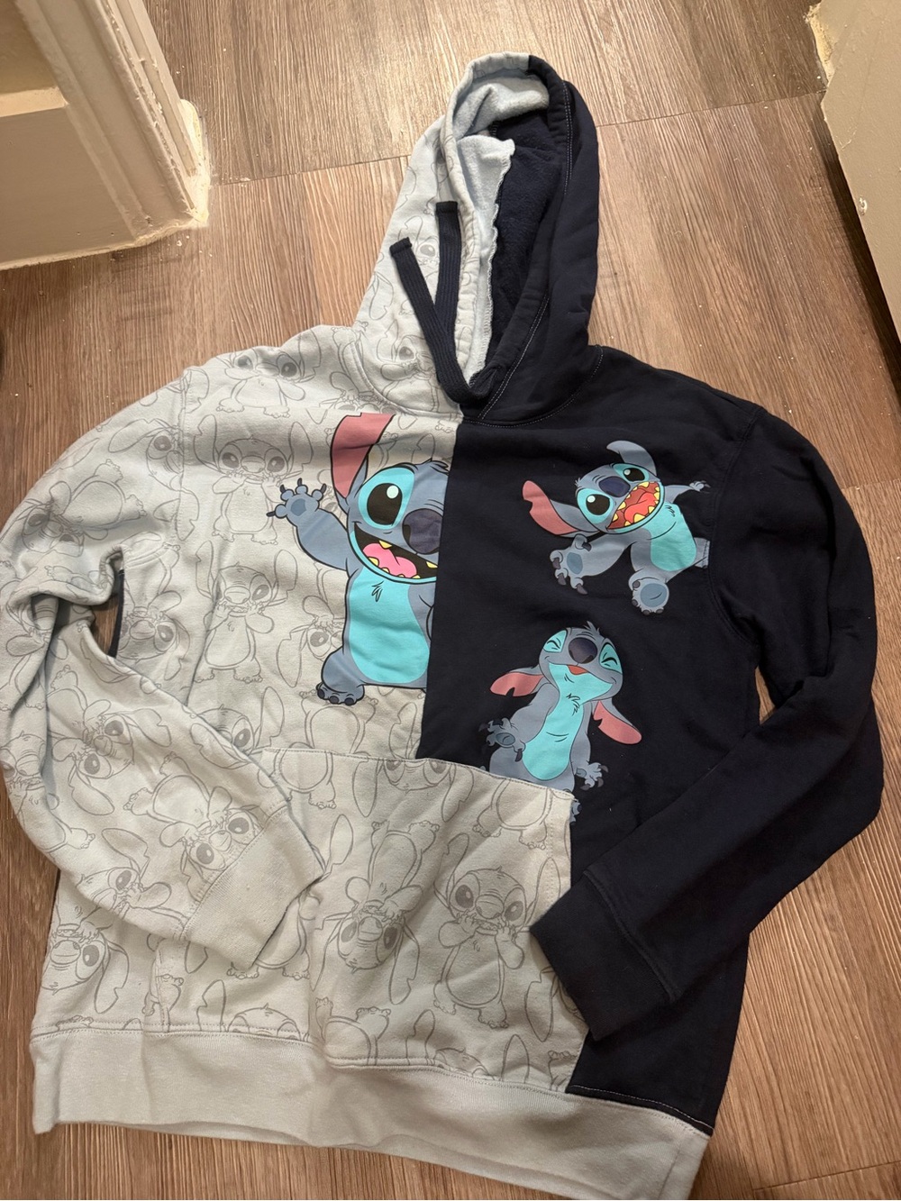 Disney Stitch Kids' Two-Tone Hoodie - Blue & Navy- M